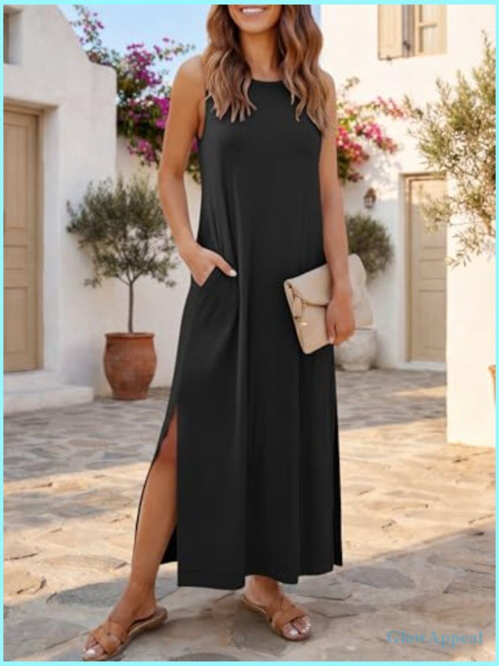 Women Summer Casual Sleeveless Maxi Sundress Beach Tank Dresses Pockets Travel - Picture 2 of 7
